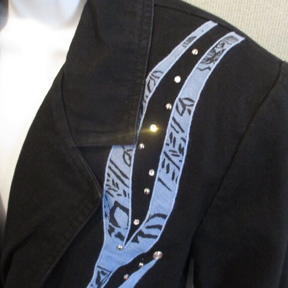 Vintage Pierre Lamonte Embellished Blazer Size 8 Black Twill - Picture 4 of 8
